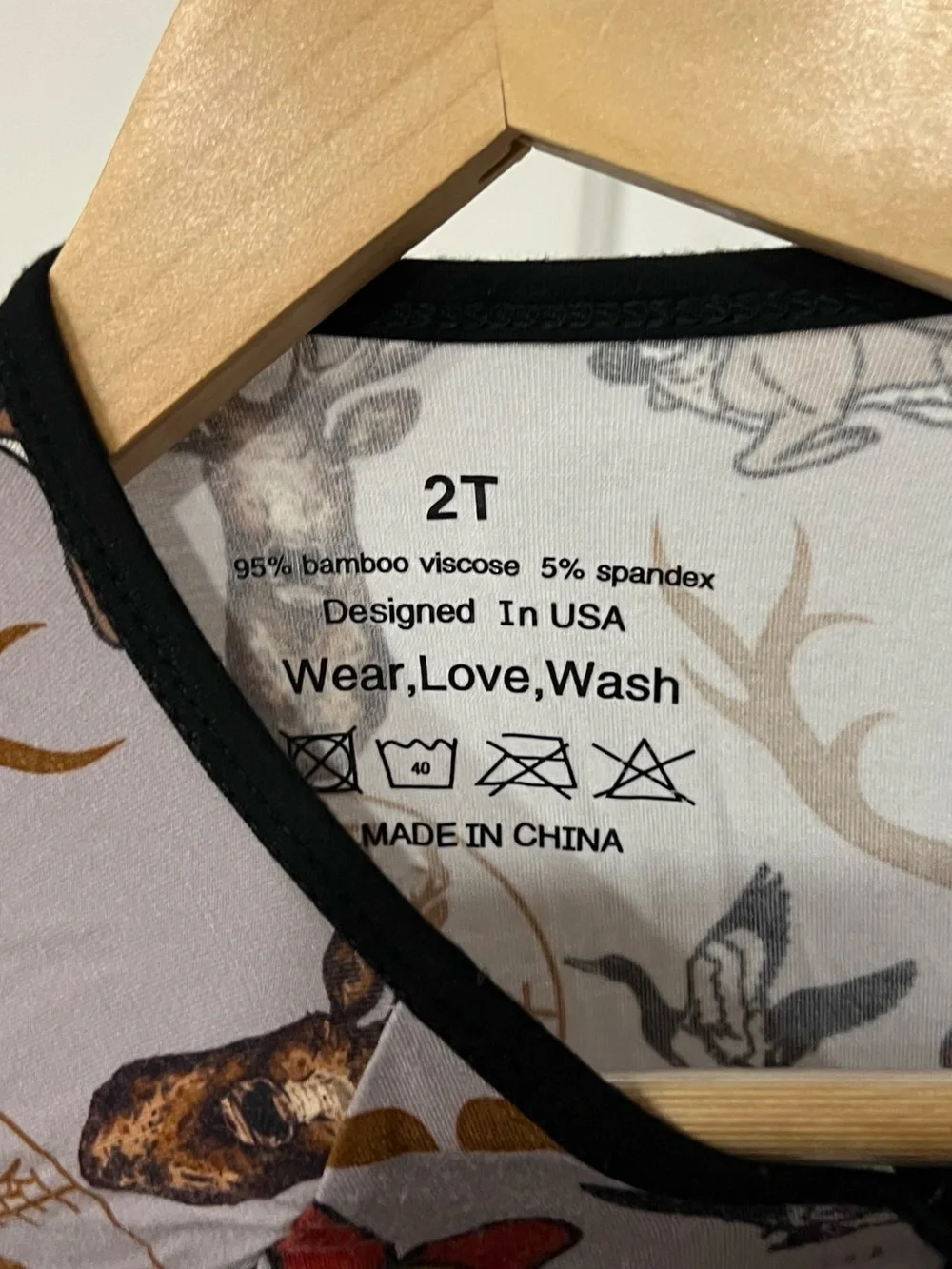 Bamboo Onesie Deer Woodland Print Zip One-Piece Pajamas with Black Trim